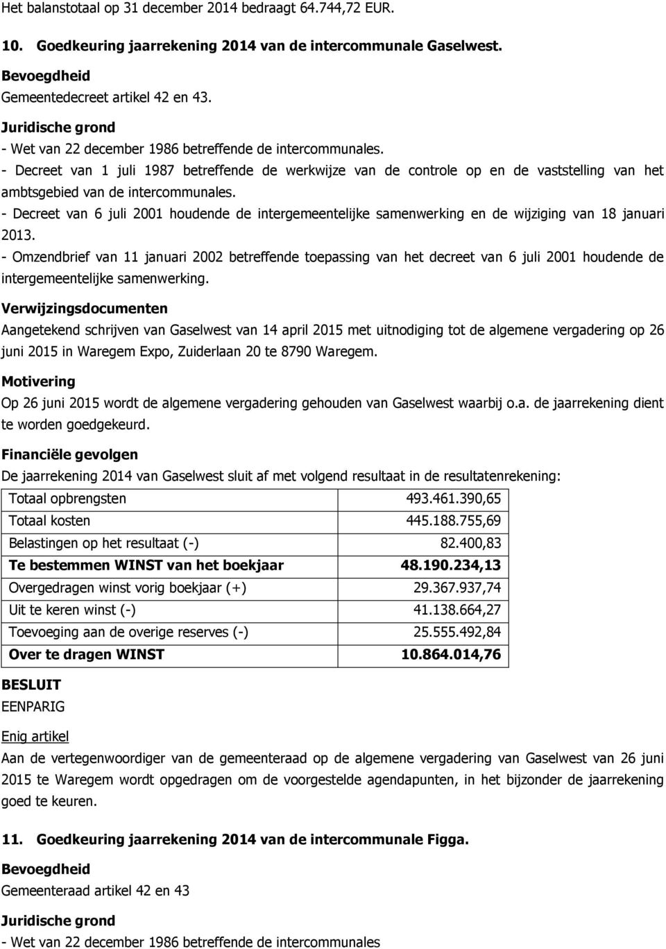 - Decreet van 6 juli 2001 houdende de intergemeentelijke samenwerking en de wijziging van 18 januari 2013.