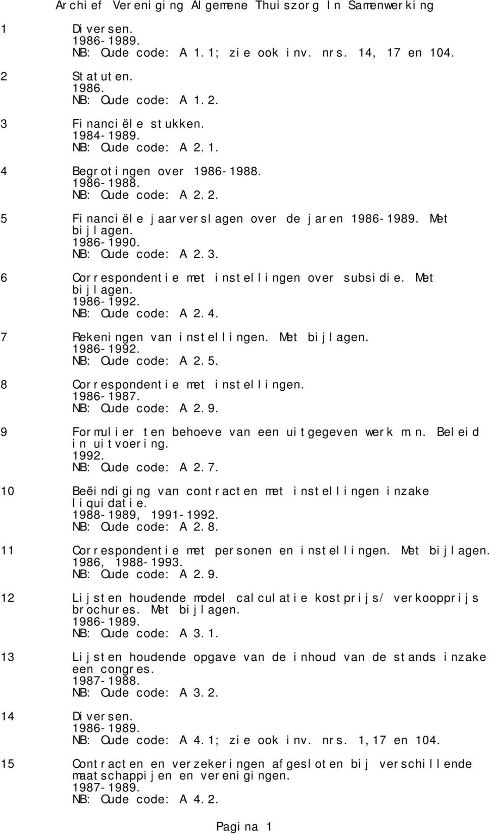 8 Correspondentie met instellingen. NB: Oude code: A 2.9. 9 Formulier ten behoeve van een uitgegeven werk m.n. Beleid in uitvoering. 1992. NB: Oude code: A 2.7.