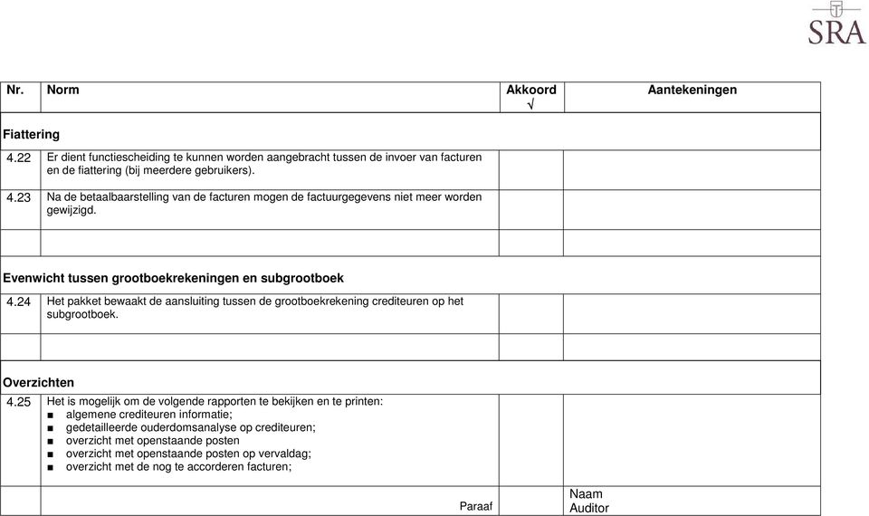 25 Het is mogelijk om de volgende rapporten te bekijken en te printen: algemene crediteuren informatie; gedetailleerde ouderdomsanalyse op crediteuren; overzicht met