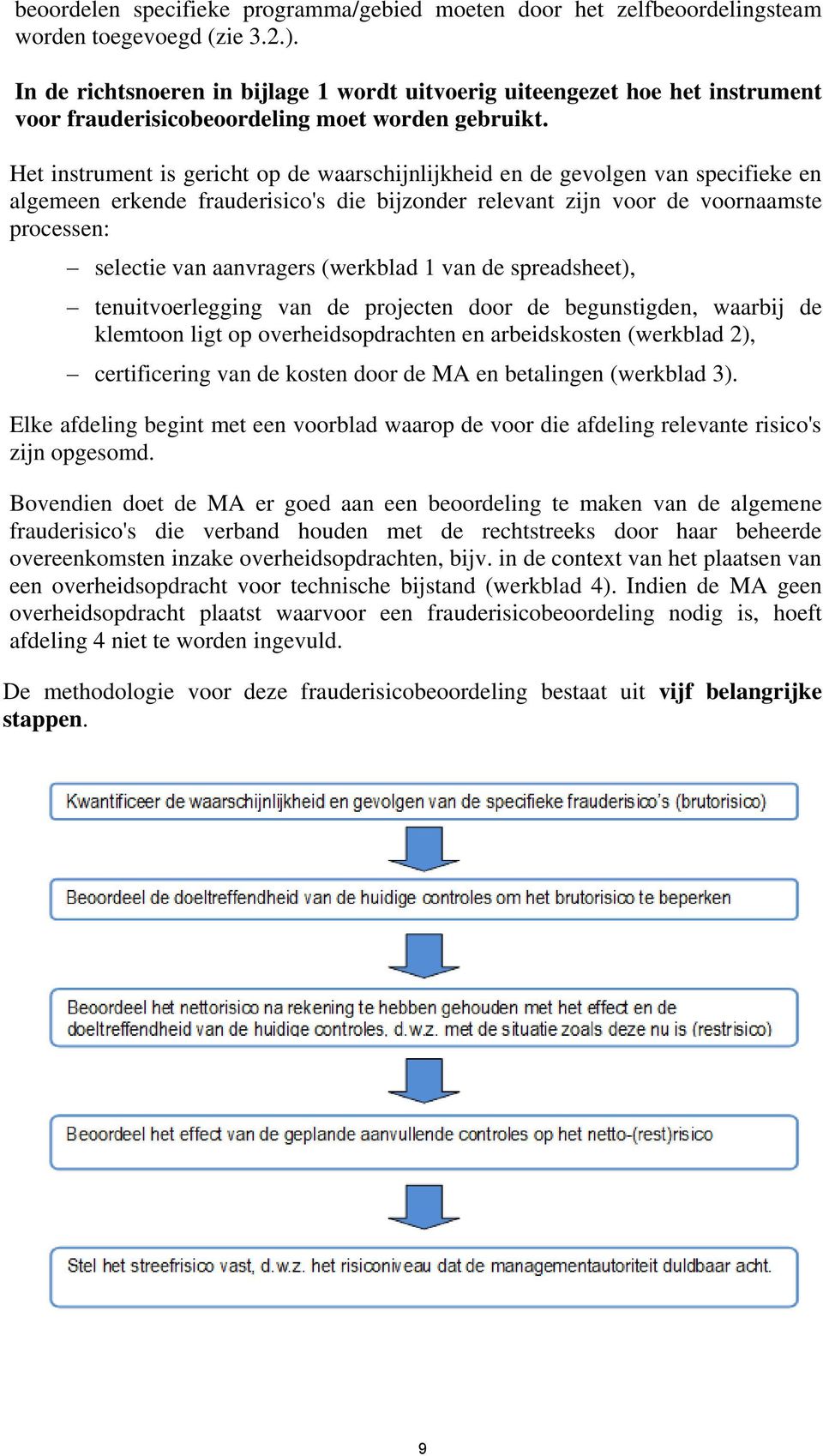 Het instrument is gericht op de waarschijnlijkheid en de gevolgen van specifieke en algemeen erkende frauderisico's die bijzonder relevant zijn voor de voornaamste processen: selectie van aanvragers