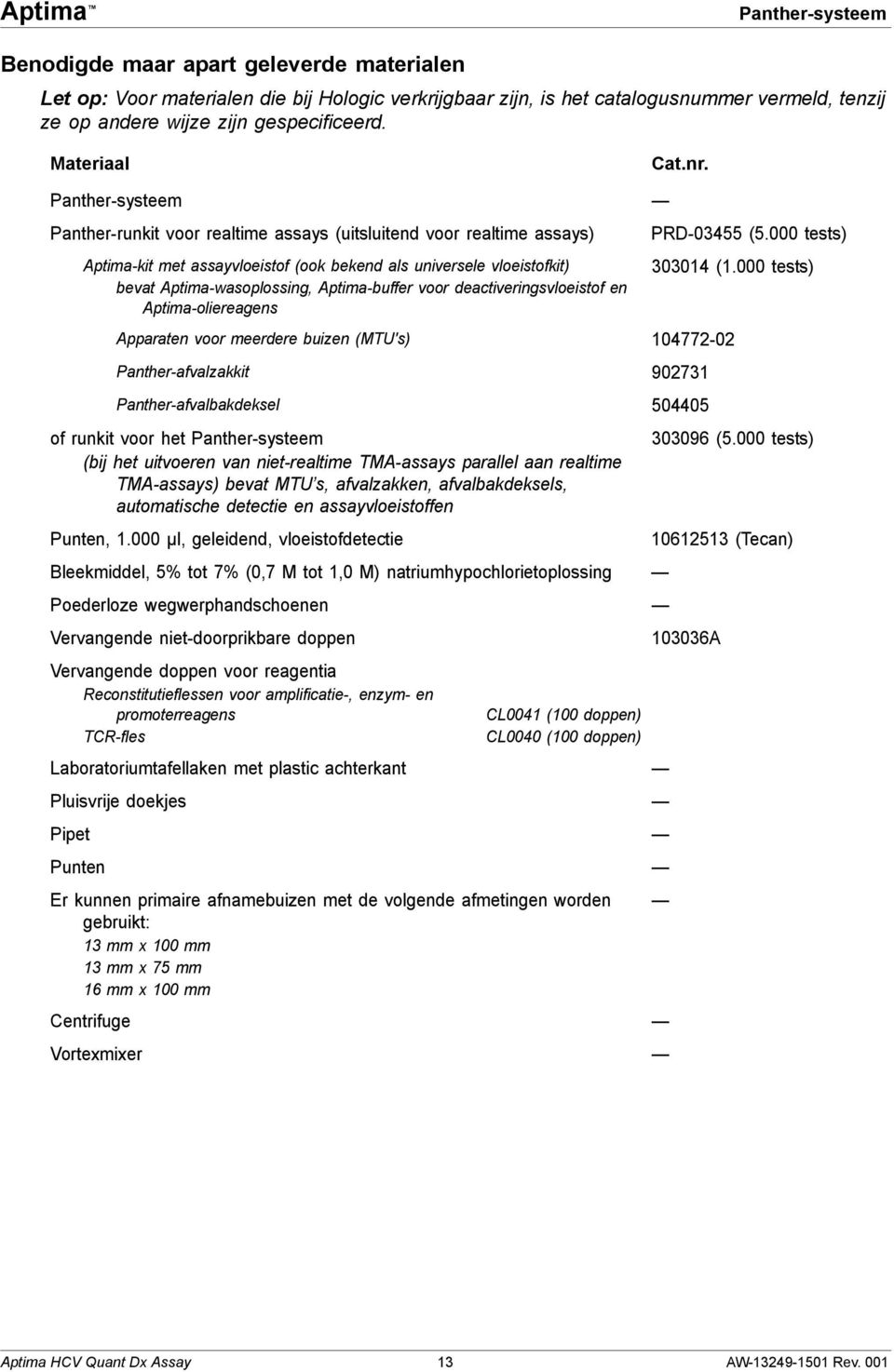 000 tests) Aptima-kit met assayvloeistof (ook bekend als universele vloeistofkit) bevat Aptima-wasoplossing, Aptima-buffer voor deactiveringsvloeistof en Aptima-oliereagens 303014 (1.