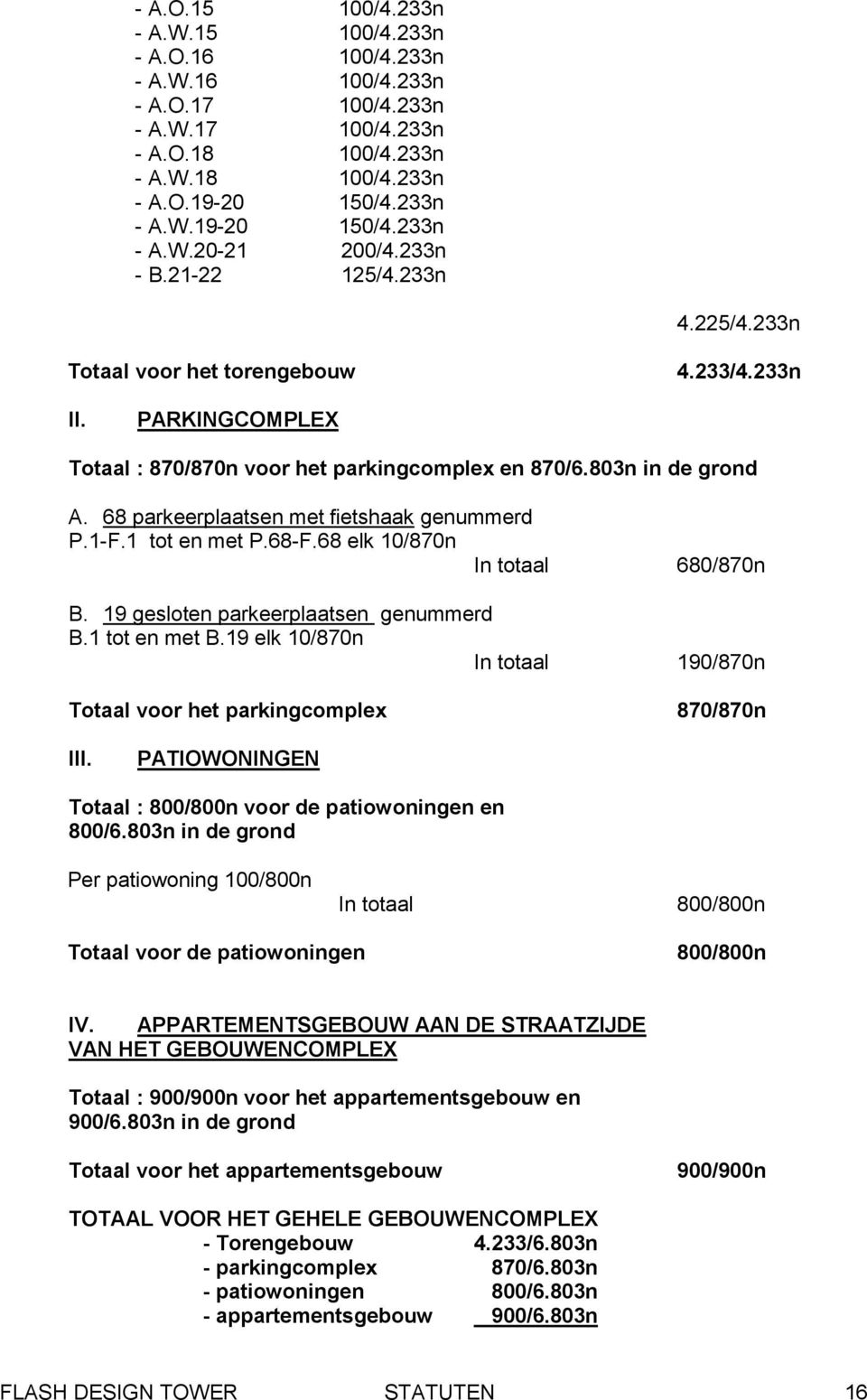 68 parkeerplaatsen met fietshaak genummerd P.1-F.1 tot en met P.68-F.68 elk 10/870n In totaal 680/870n B. 19 gesloten parkeerplaatsen genummerd B.1 tot en met B.