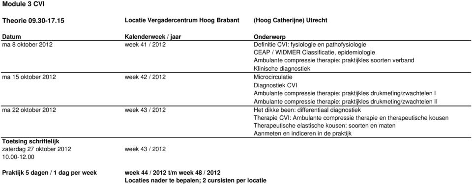 therapie: praktijkles drukmeting/zwachtelen II ma 22 oktober 2012 week 43 / 2012 Het dikke been: differentiaal diagnostiek Therapie CVI: Ambulante compressie therapie en therapeutische