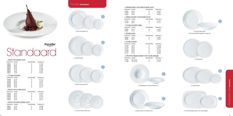 49 162932 32 cm 6 6,90 162928 28 cm 6 5,86 9. Ovale borden Standaard 1. Bord met brede rand 2.