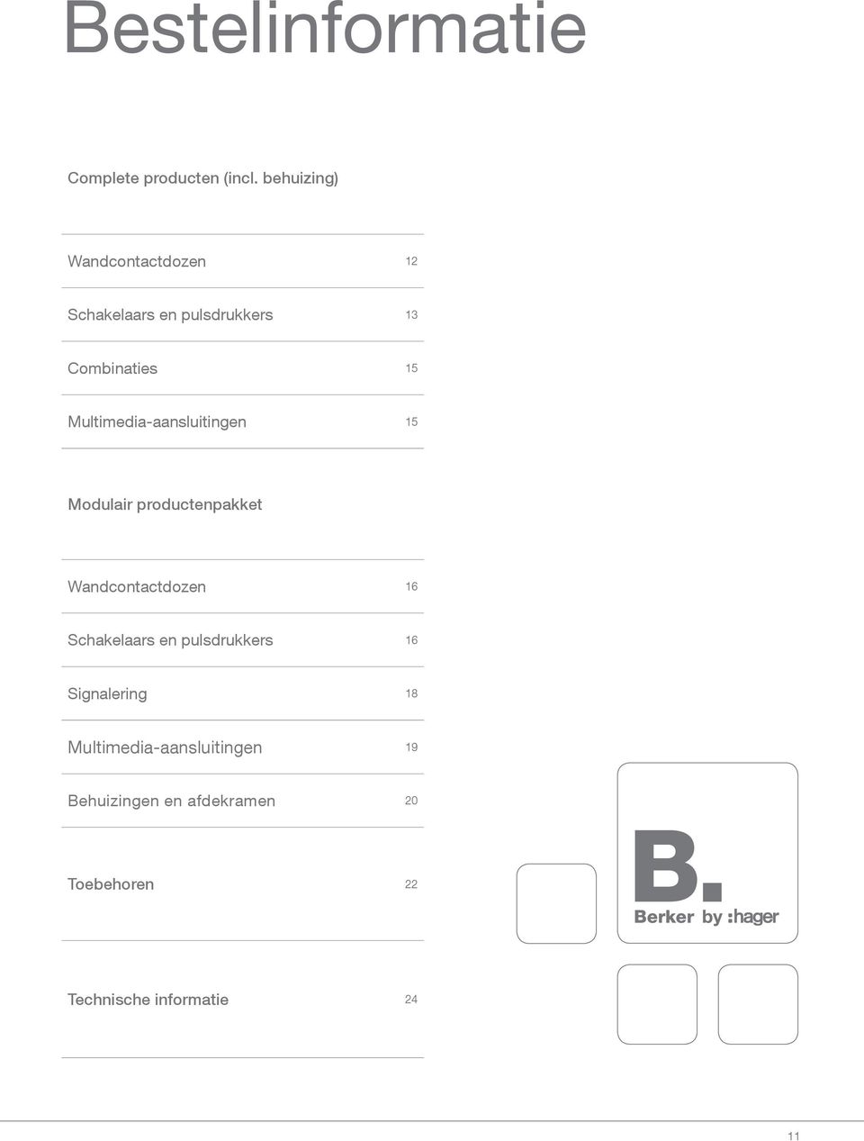 Multimedia-aansluitingen 15 Modulair productenpakket Wandcontactdozen 16 Schakelaars