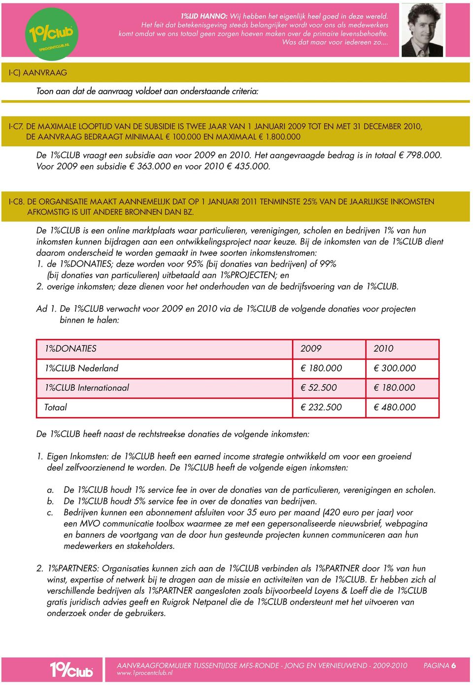 .. I-c) Aanvraag Toon aan dat de aanvraag voldoet aan onderstaande criteria: I-c7.