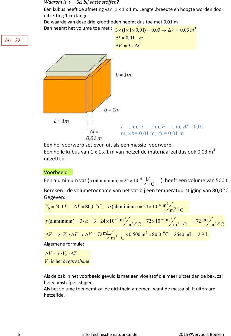 voorwerp zet even uit al een aief voorwerp. Een holle kubu van 1 x 1 x 1 van hetzelfde ateriaal zal du ook 0,03 3 uitzetten.