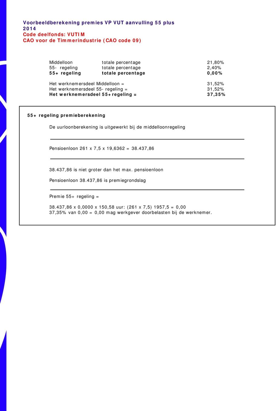 uurloonberekening is uitgewerkt bij de middelloonregeling Pensioenloon x 7,5 x 19,6362 = 38.437,86 38.437,86 is niet groter dan het max.