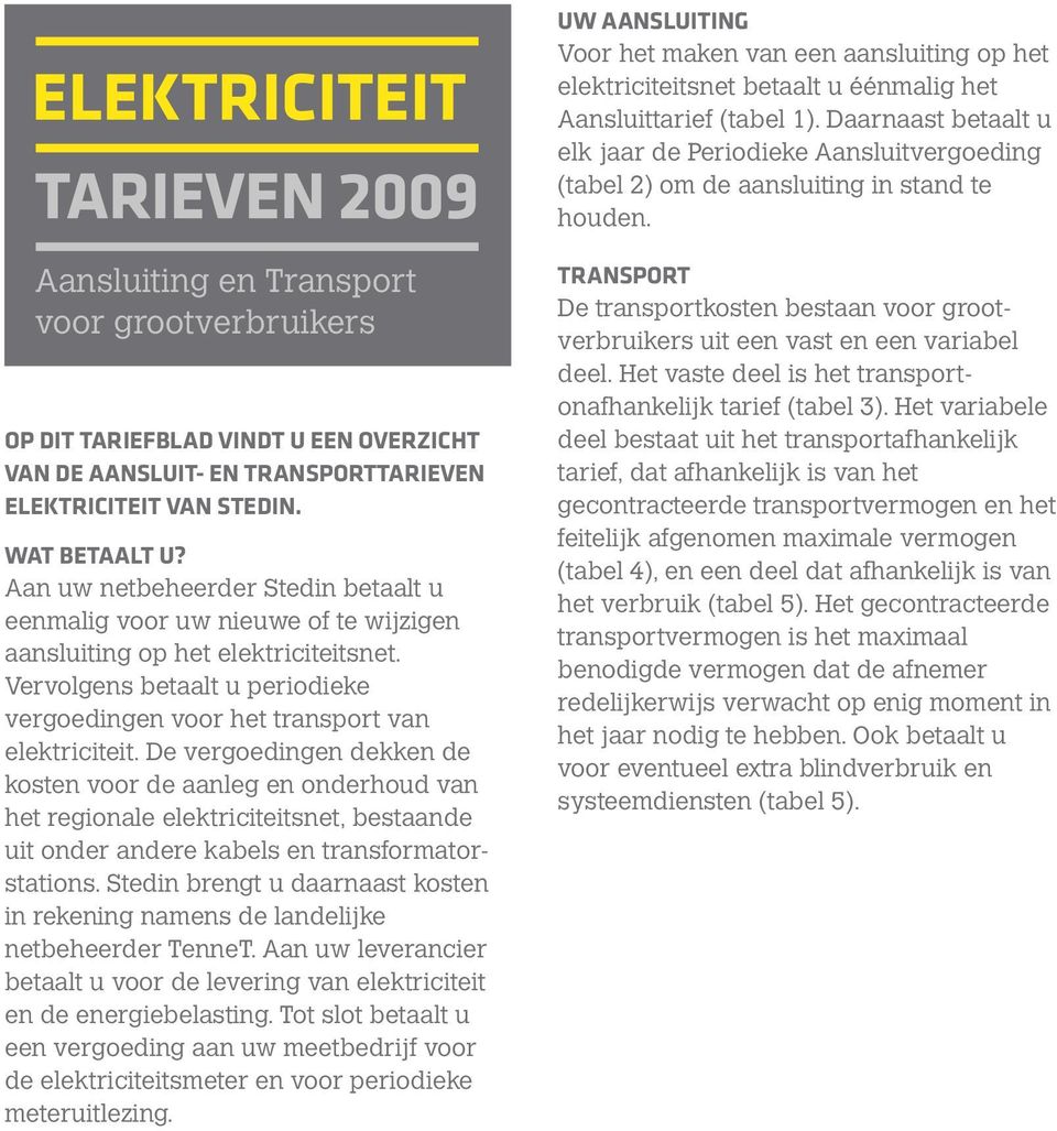 De vergoedingen dekken de kosten voor de aanleg en onderhoud van het regionale elektriciteitsnet, bestaande uit onder andere kabels en transformatorstations.