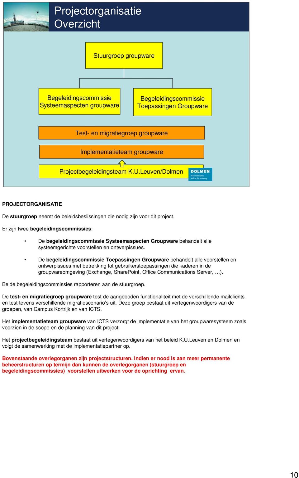 Er zijn twee begeleidingscommissies: De begeleidingscommissie Systeemaspecten Groupware behandelt alle systeemgerichte voorstellen en ontwerpissues.