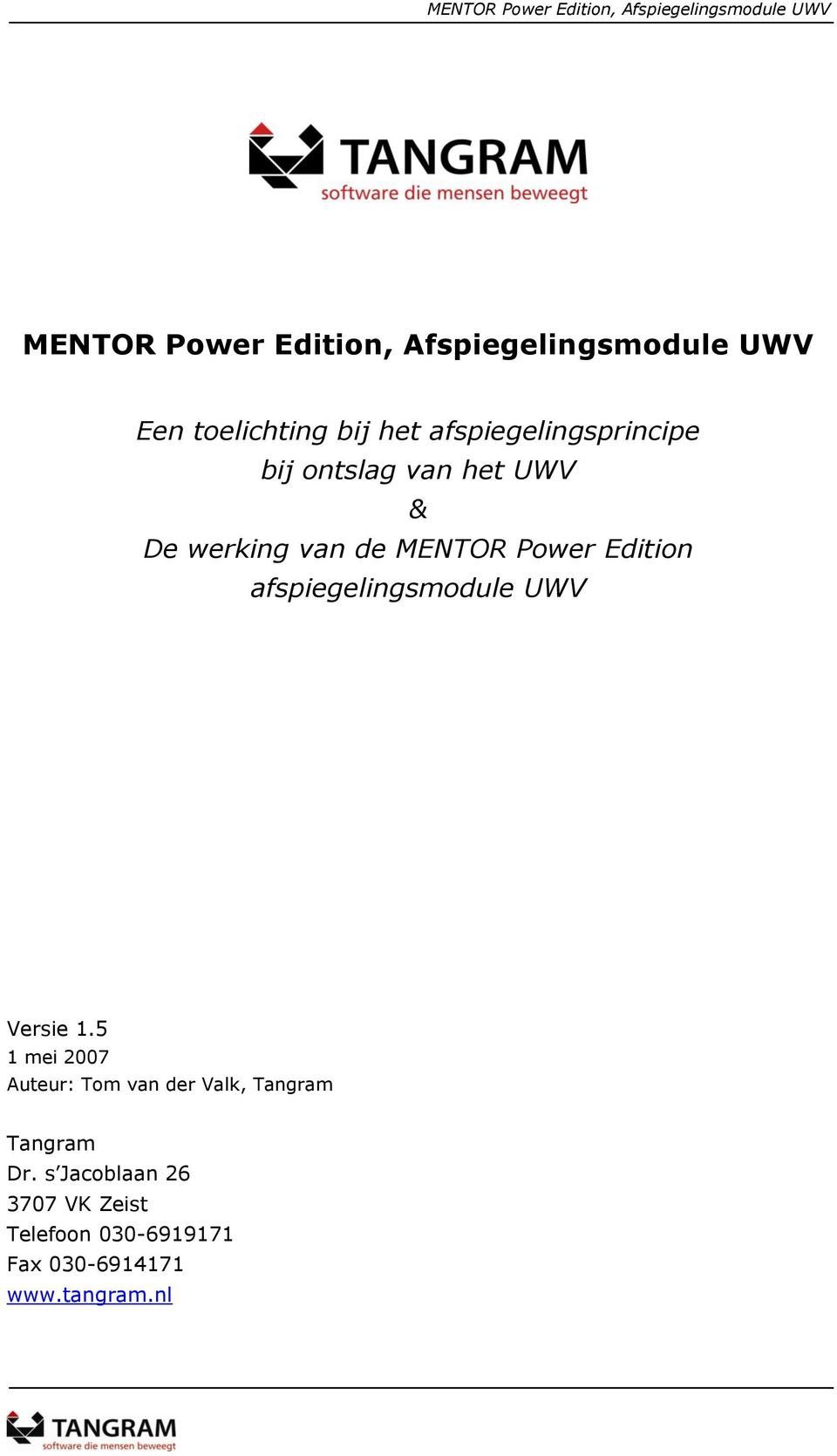 Edition afspiegelingsmodule UWV Versie 1.