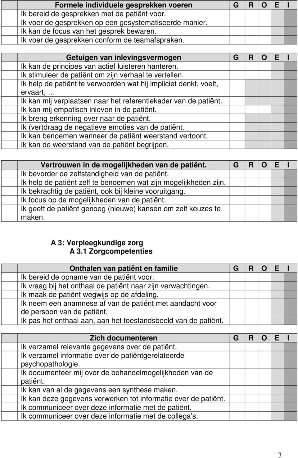 Ik help de patiënt te verwoorden wat hij impliciet denkt, voelt, ervaart, Ik kan mij verplaatsen naar het referentiekader van de Ik kan mij empatisch inleven in de Ik breng erkenning over naar de Ik