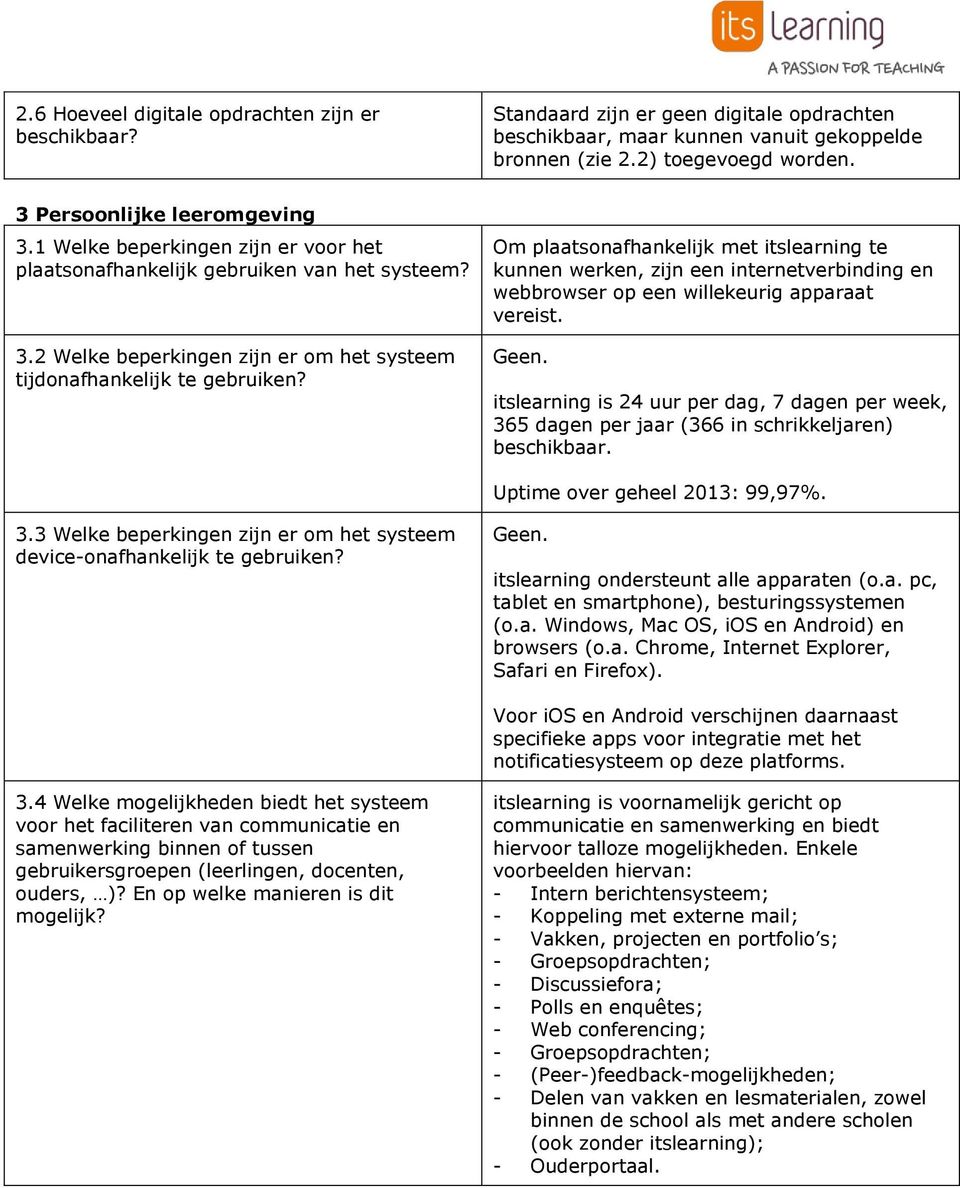 Om plaatsonafhankelijk met itslearning te kunnen werken, zijn een internetverbinding en webbrowser op een willekeurig apparaat vereist. Geen.