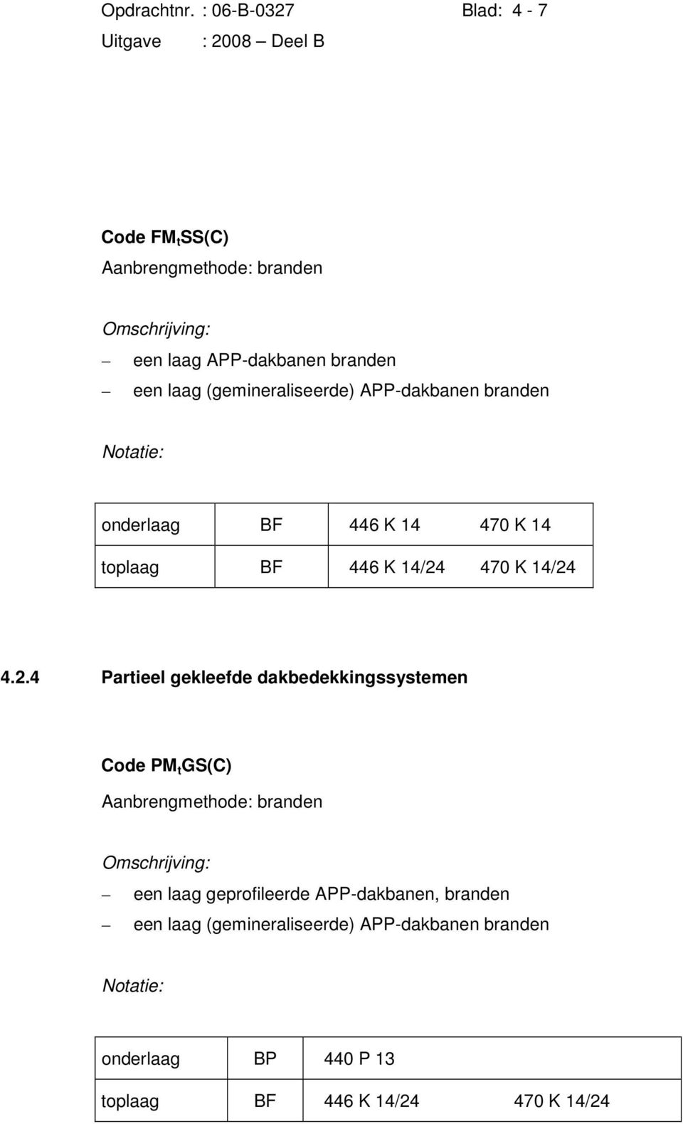 (gemineraliseerde) APPdakbanen branden onderlaag BF 446 K 14 470 K 14 toplaag BF 446 K 14/24