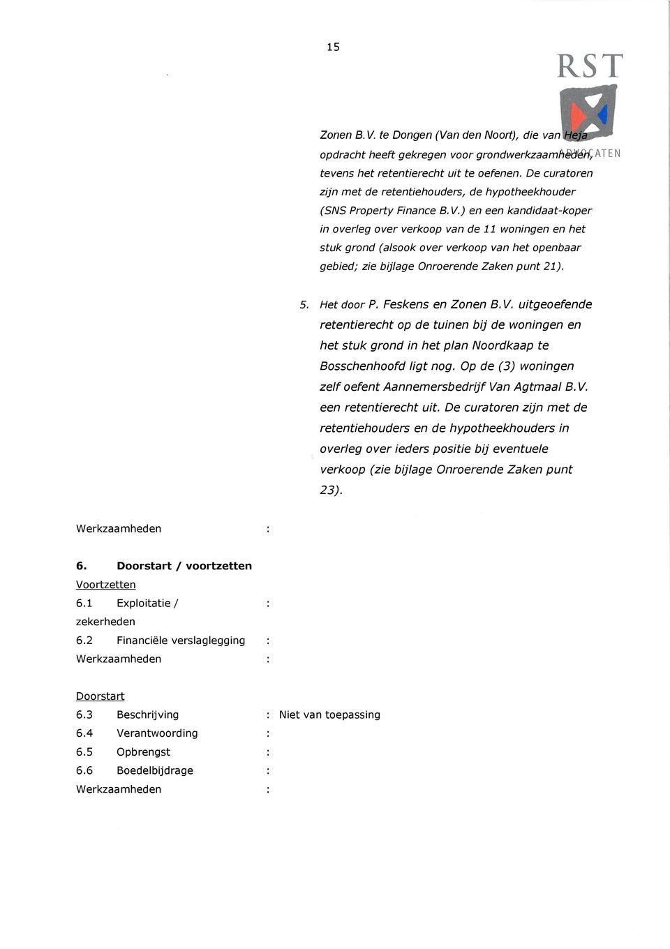 ) en een kandidaat-koper in overleg over verkoop van de 11 woningen en het stuk grond (alsook over verkoop van het openbaar gebied; zie bijlage Onroerende Zaken punt 21). 5. Het door P.