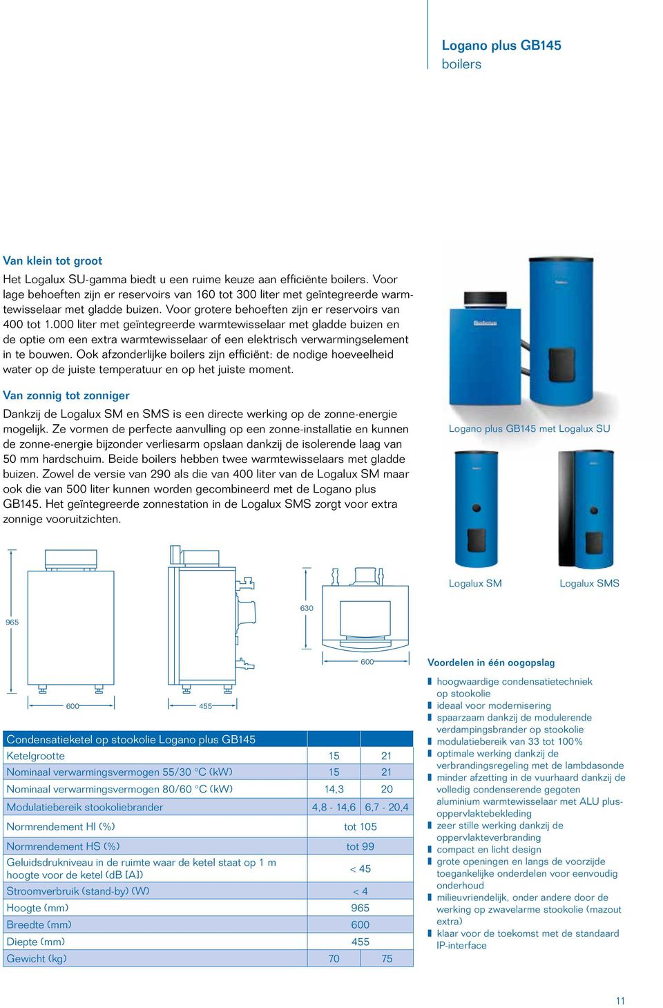 000 liter met geïntegreerde warmtewisselaar met gladde buizen en de optie om een extra warmtewisselaar of een elektrisch verwarmingselement in te bouwen.