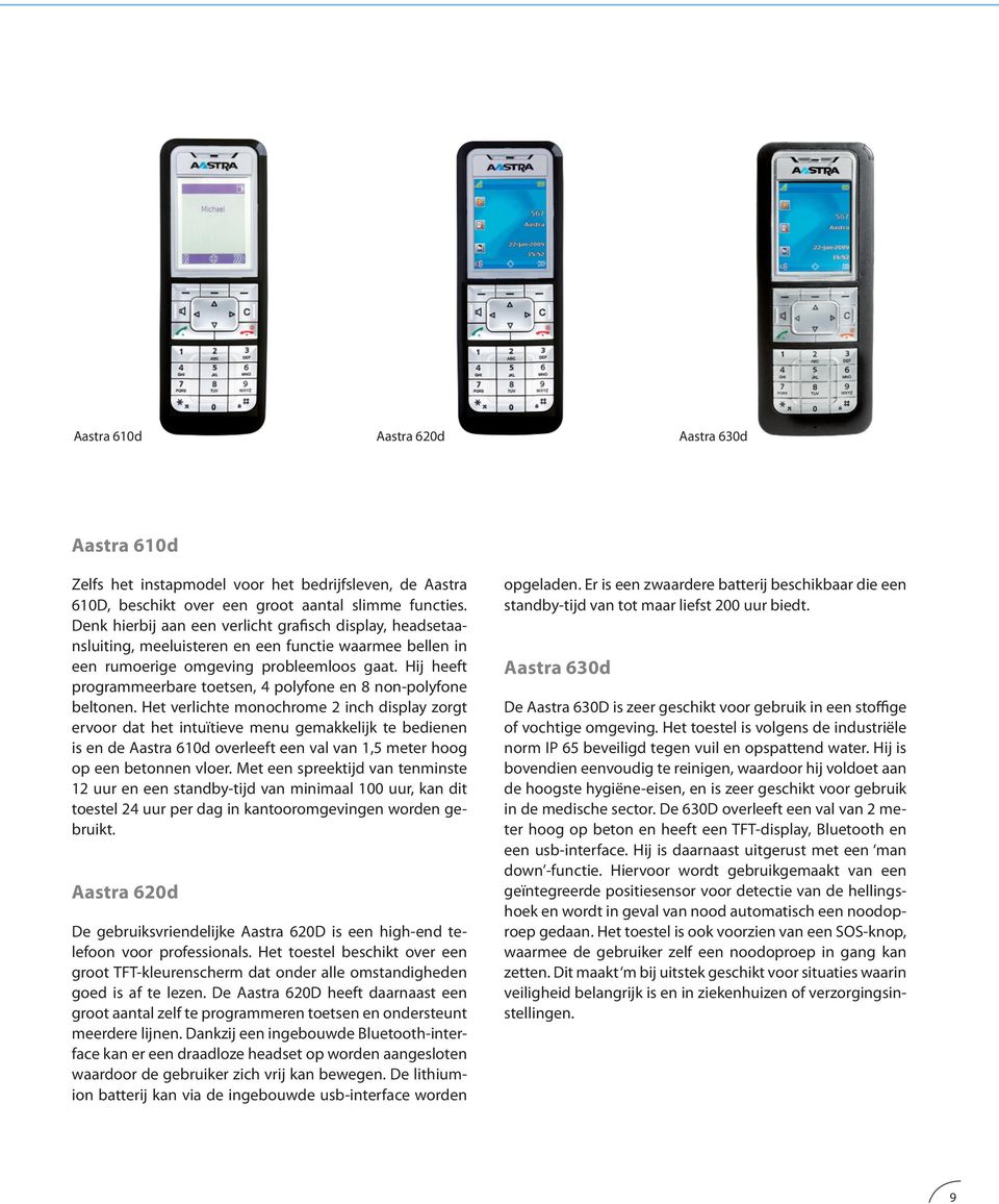 Hij heeft programmeerbare toetsen, 4 polyfone en 8 non-polyfone beltonen.