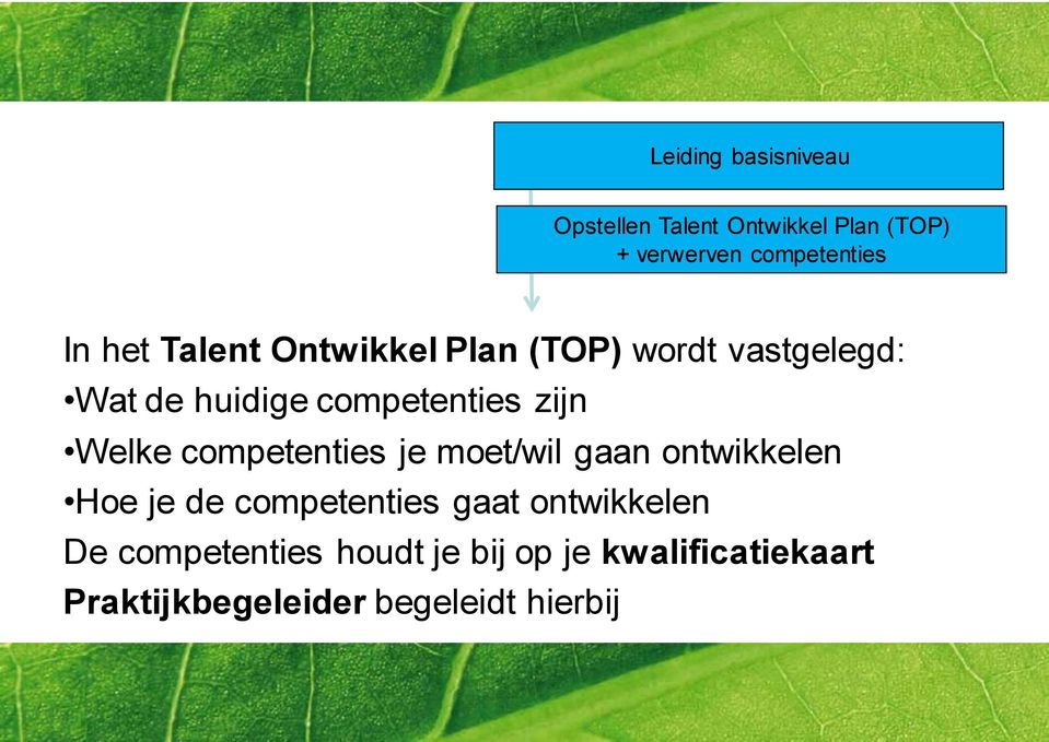 competenties zijn Welke competenties je moet/wil gaan ontwikkelen Hoe je de competenties gaat