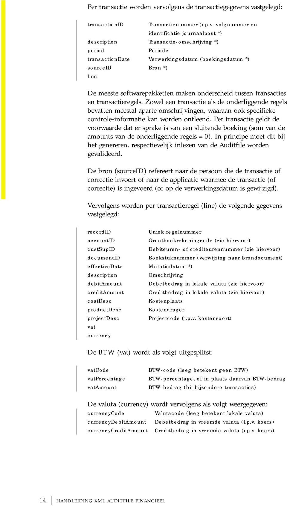 Verwerkingsdatum (boekingsdatum *) ID Bron *) line De meeste softwarepakketten maken onderscheid tussen transacties en transactieregels.