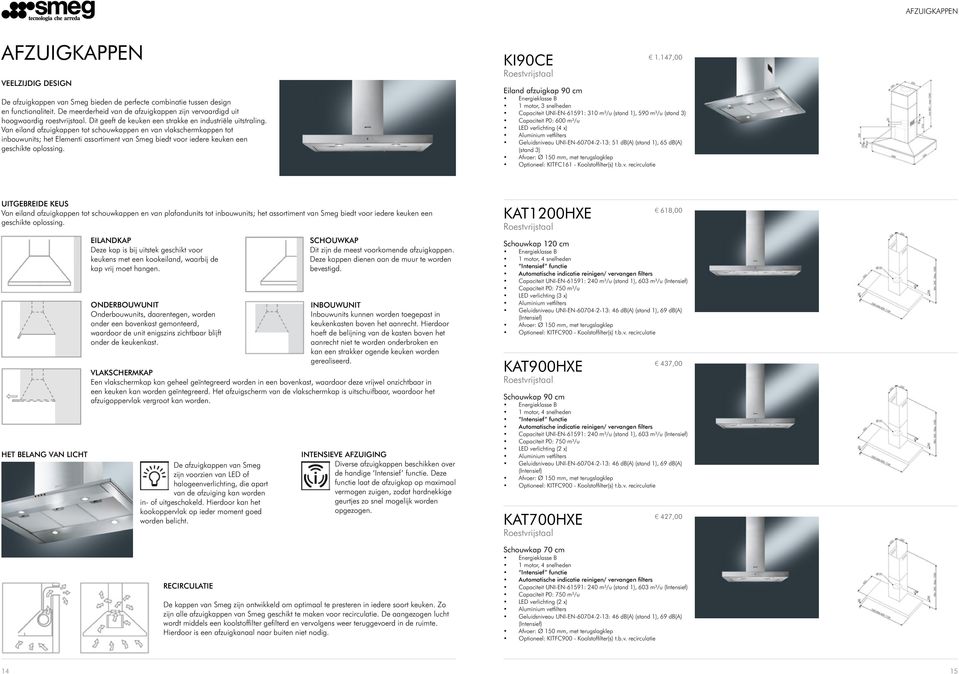 Van eiland afzuigkappen tot schouwkappen en van vlakschermkappen tot inbouwunits; het Elementi assortiment van Smeg biedt voor iedere keuken een geschikte oplossing. KI90CE 1.