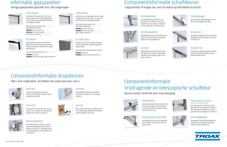 Frame: 19x19 mm, Draad: 3 mm Maaswijdte: 20x100 mm Hoogtes: 1200 en 2000 mm Breedte: 200, 300, 700, 800, 1000, 1200 en 1500 mm PC Paneel Bestaat uit een buizenframe met een gelamineerde plaat van