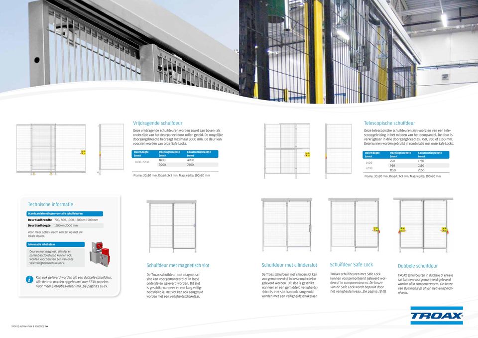 De deur is verkrijgbaar in drie doorgangbreedtes: 750, 950 of 1150 mm. Deze kunnen worden gebruikt in combinatie met onze Safe Locks.