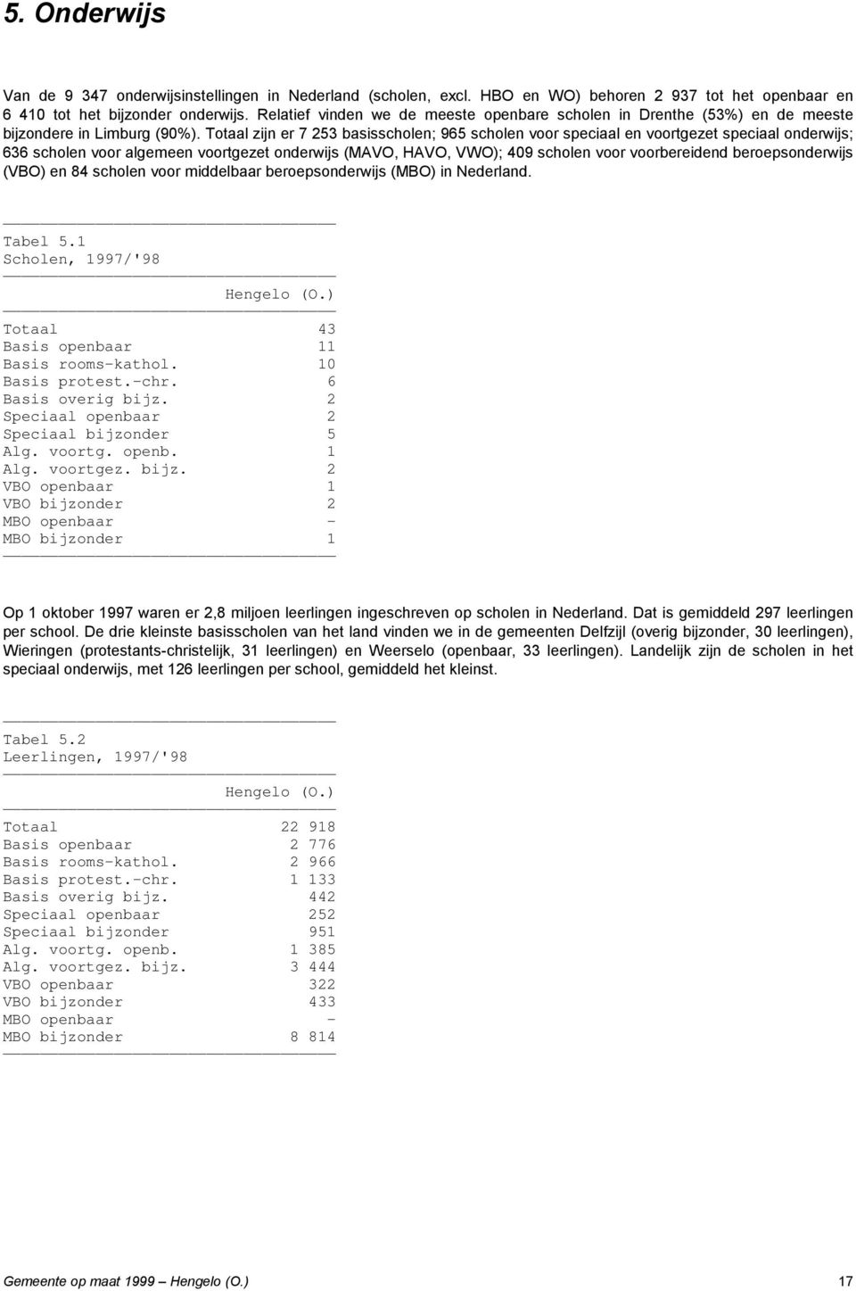 Totaal zijn er 7 253 basisscholen; 965 scholen voor speciaal en voortgezet speciaal onderwijs; 636 scholen voor algemeen voortgezet onderwijs (MAVO, HAVO, VWO); 409 scholen voor voorbereidend