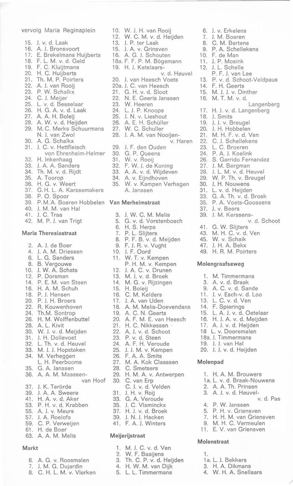 H. C. Huijberts v. d. Heuvel P. F. J. van Lee 21. Th. M. P. Poirters 20. J. van Heesch Voets 13. P. v. d. Schoot-Veldpaus 22. A. J. van Rooij 20a. J. C. van Heesch 14. F. H. Geerts 23. P. W.