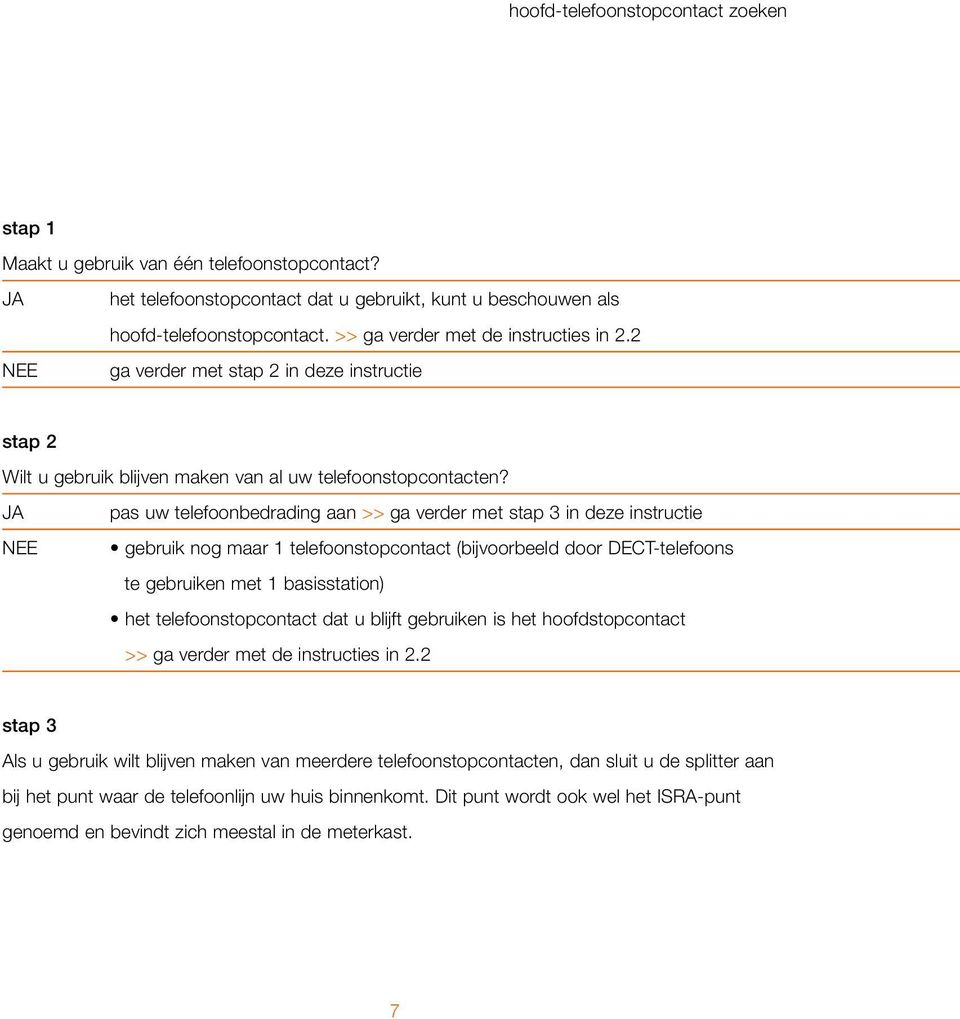 JA NEE pas uw telefoonbedrading aan >> ga verder met stap 3 in deze instructie gebruik nog maar 1 telefoonstopcontact (bijvoorbeeld door DECT-telefoons te gebruiken met 1 basisstation) het