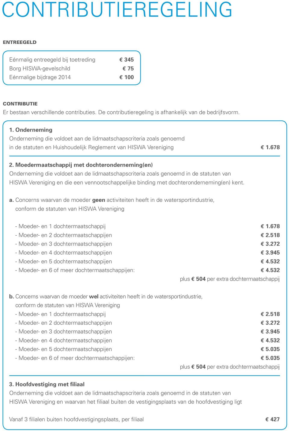 Onderneming Onderneming die voldoet aan de lidmaatschapscriteria zoals genoemd in de statuten en Huishoudelijk Reglement van HISWA Vereniging E 1.678 2.