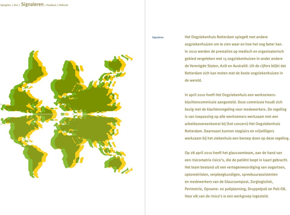 Uit de cijfers blijkt dat Rotterdam zich kan meten met de beste oogziekenhuizen in de wereld. In april 2010 heeft Het Oogziekenhuis een werknemers - klachtencommissie aangesteld.