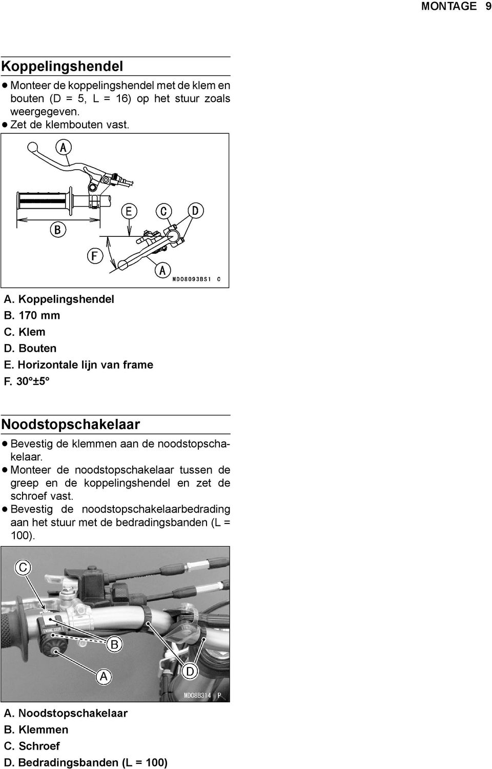 30 ±5 Noodstopschakelaar Bevestig de klemmen aan de noodstopschakelaar.