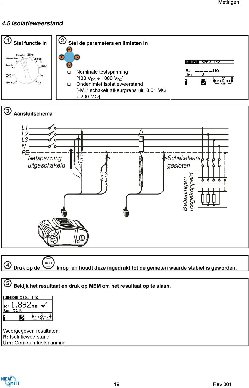 [100 V DC 1000 V DC ] Onderlimiet isolatieweerstand [ MΩ schakelt afkeurgrens uit, 0.