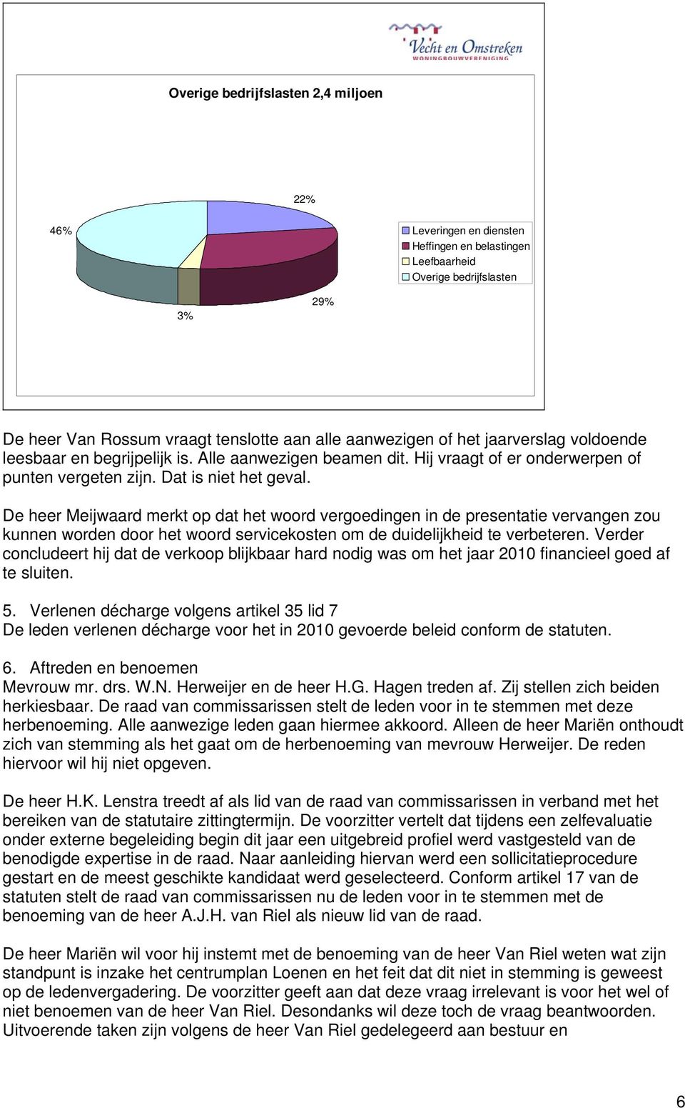 De heer Meijwaard merkt op dat het woord vergoedingen in de presentatie vervangen zou kunnen worden door het woord servicekosten om de duidelijkheid te verbeteren.