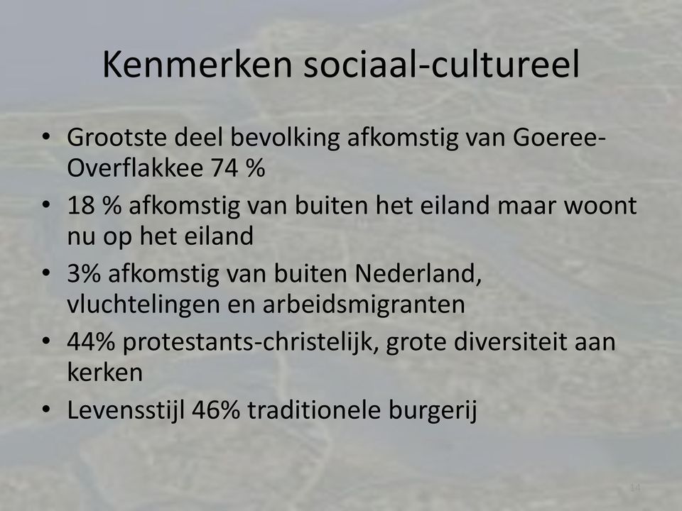 eiland 3% afkomstig van buiten Nederland, vluchtelingen en arbeidsmigranten 44%