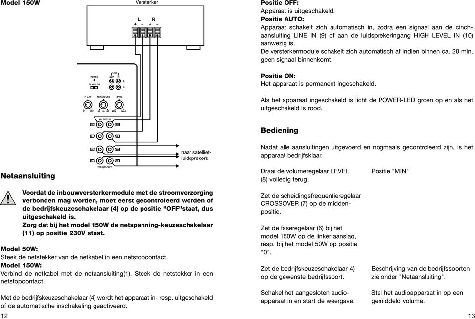 De versterkermodule schakelt zich automatisch af indien binnen ca. 20 min. geen signaal binnenkomt. Positie ON: Het apparaat is permanent ingeschakeld.