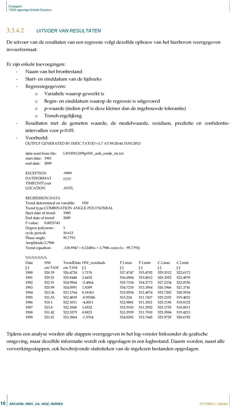 p-waarde (indien p=0 is deze kleiner dan de ingebuwde tlerantie) Trendvergelijking - Resultaten met de gemeten waarde, de mdelwaarde, residuen, predictie en cnfidentieintervallen vr p<0.05.