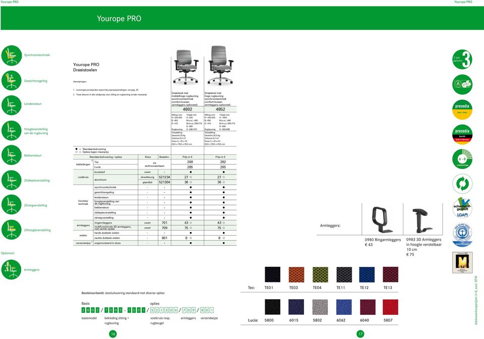 6 Twee kleuren in één stofgroep voor zitting en rugleuning zonder meerprijs Draaistoel met middelhoge rugleuning synchroontechniek comfort-kussen ( optioneel) 40 H: 40-550 H: 90 B: 450 Br(z.a.): 460 D: 415 Br(m.