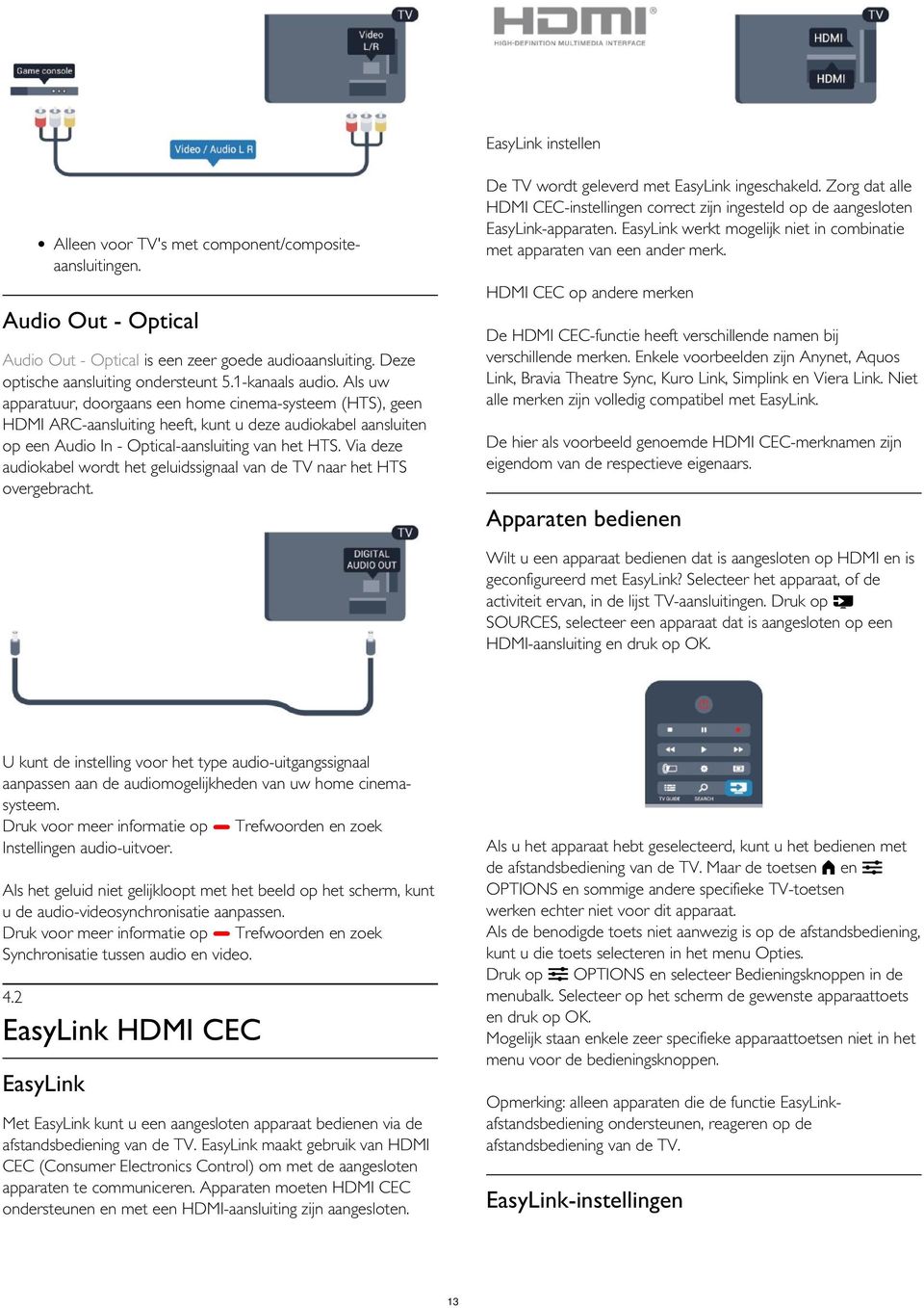 HDMI CEC op andere merken Audio Out - Optical De HDMI CEC-functie heeft verschillende namen bij verschillende merken.