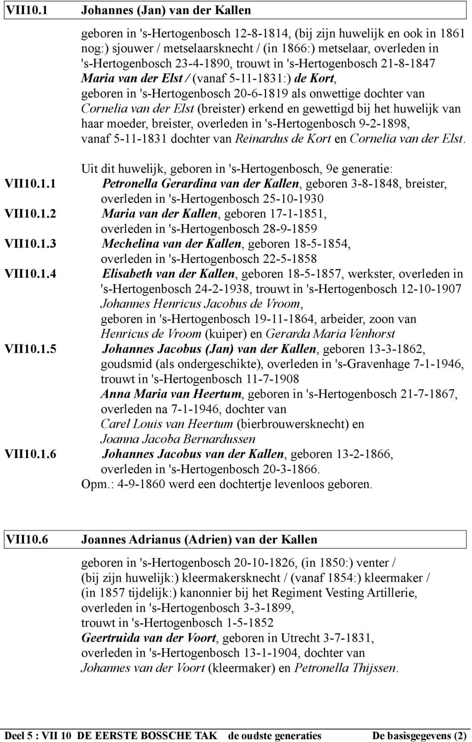 23-4-1890, trouwt in 's-hertogenbosch 21-8-1847 Maria van der Elst / (vanaf 5-11-1831:) de Kort, geboren in 's-hertogenbosch 20-6-1819 als onwettige dochter van Cornelia van der Elst (breister)