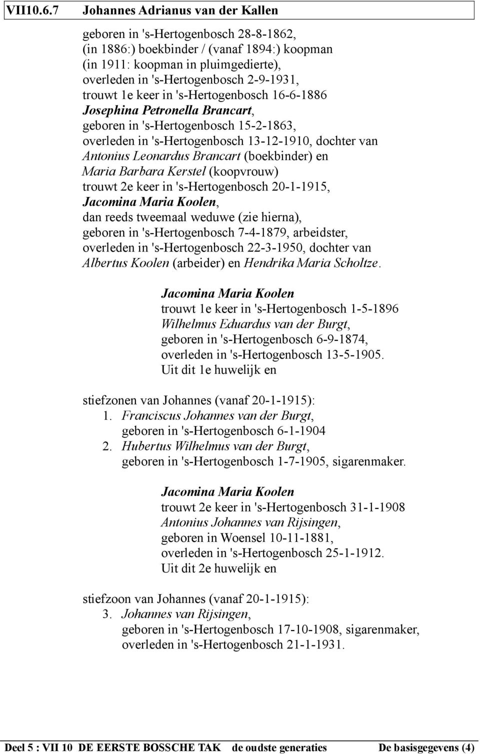 trouwt 1e keer in 's-hertogenbosch 16-6-1886 Josephina Petronella Brancart, geboren in 's-hertogenbosch 15-2-1863, overleden in 's-hertogenbosch 13-12-1910, dochter van Antonius Leonardus Brancart