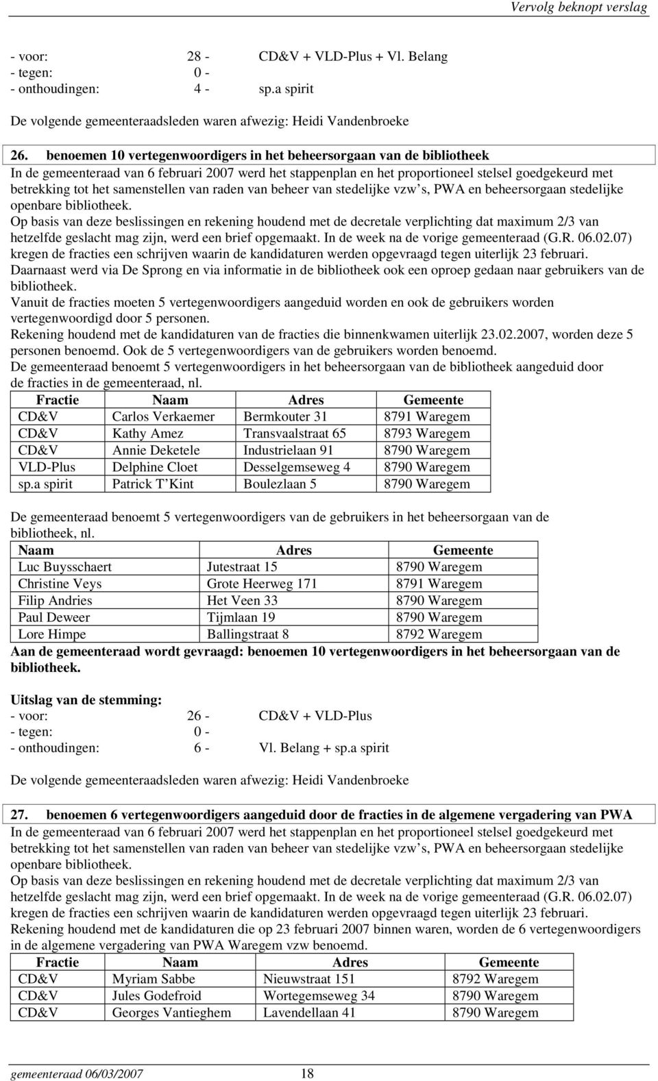 samenstellen van raden van beheer van stedelijke vzw s, PWA en beheersorgaan stedelijke openbare bibliotheek.