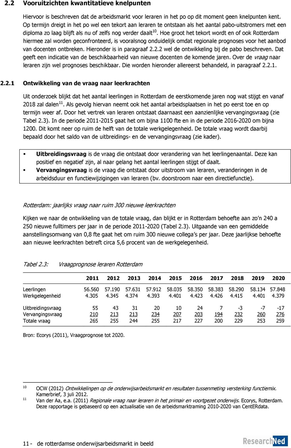 Hoe groot het tekort wordt en of ook Rotterdam hiermee zal worden geconfronteerd, is vooralsnog onduidelijk omdat regionale prognoses voor het aanbod van docenten ontbreken.