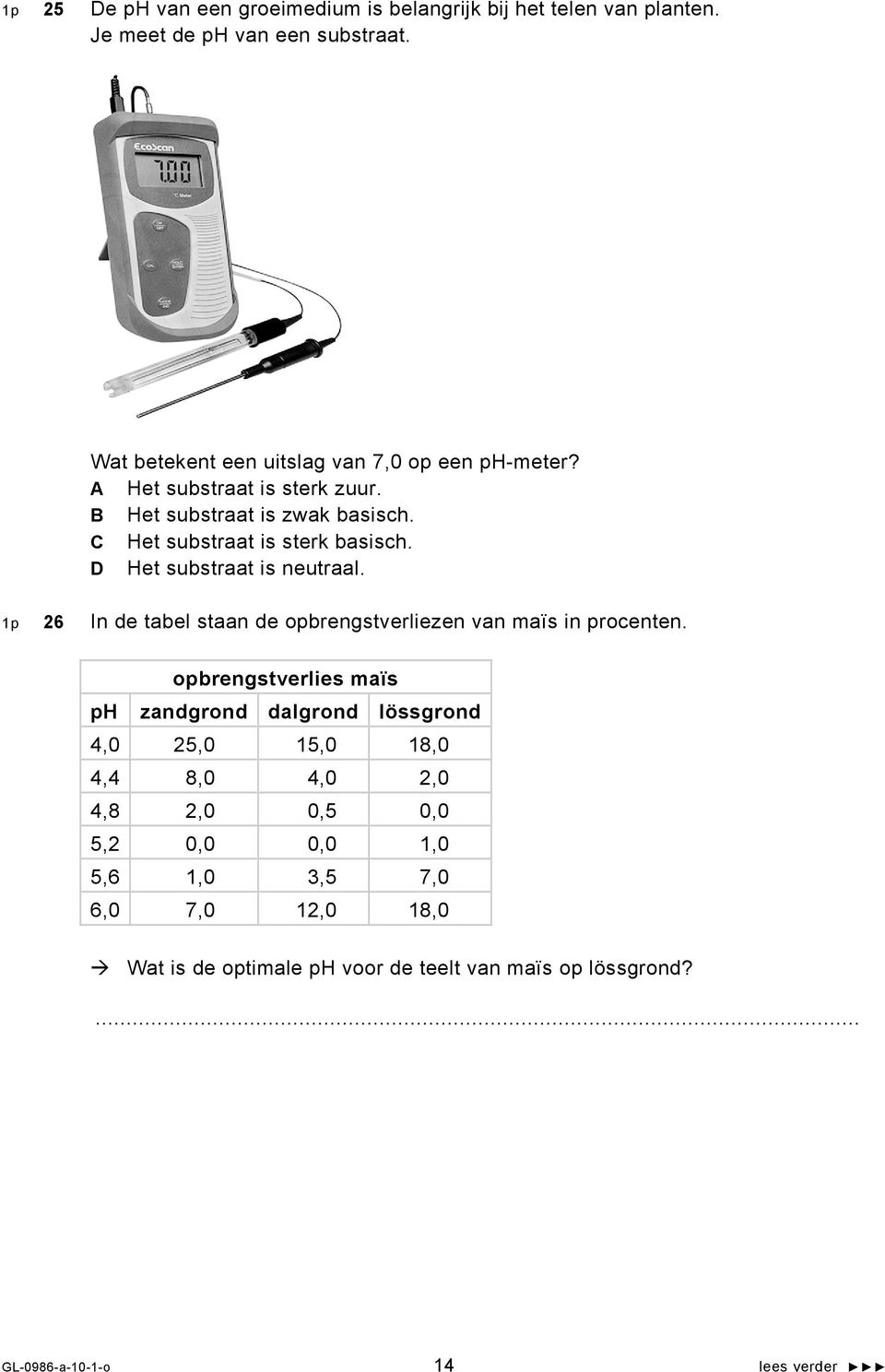 D Het substraat is neutraal. 1p 26 In de tabel staan de opbrengstverliezen van maïs in procenten.