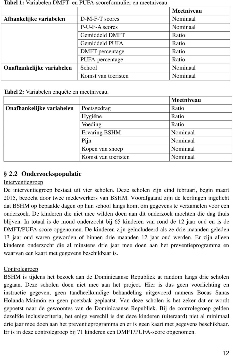 School Nominaal Komst van toeristen Nominaal Tabel 2: Variabelen enquête en meetniveau.