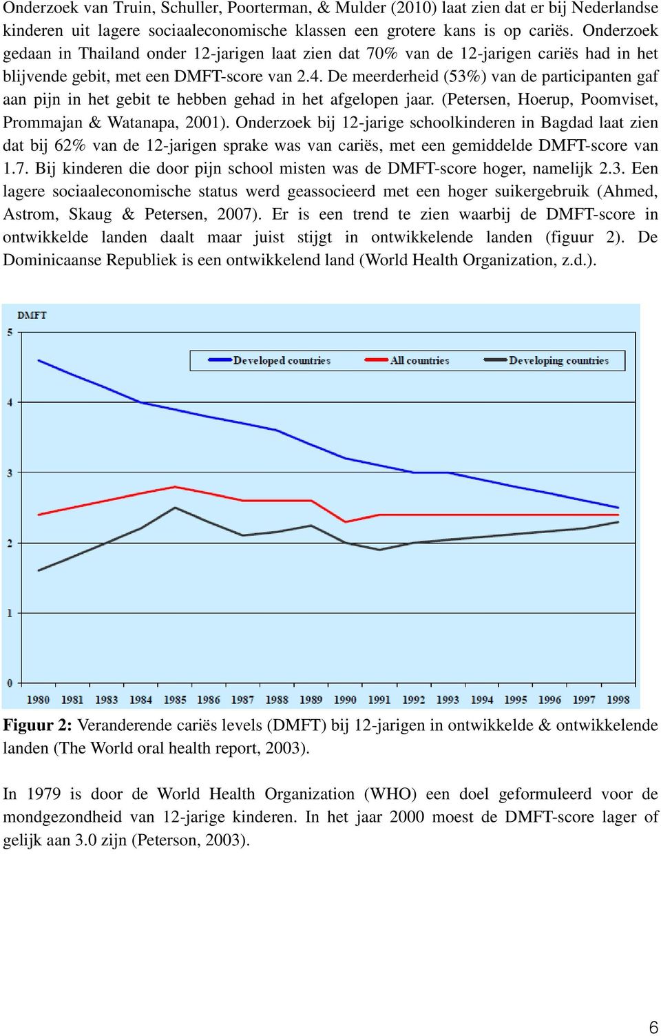 De meerderheid (53%) van de participanten gaf aan pijn in het gebit te hebben gehad in het afgelopen jaar. (Petersen, Hoerup, Poomviset, Prommajan & Watanapa, 2001).