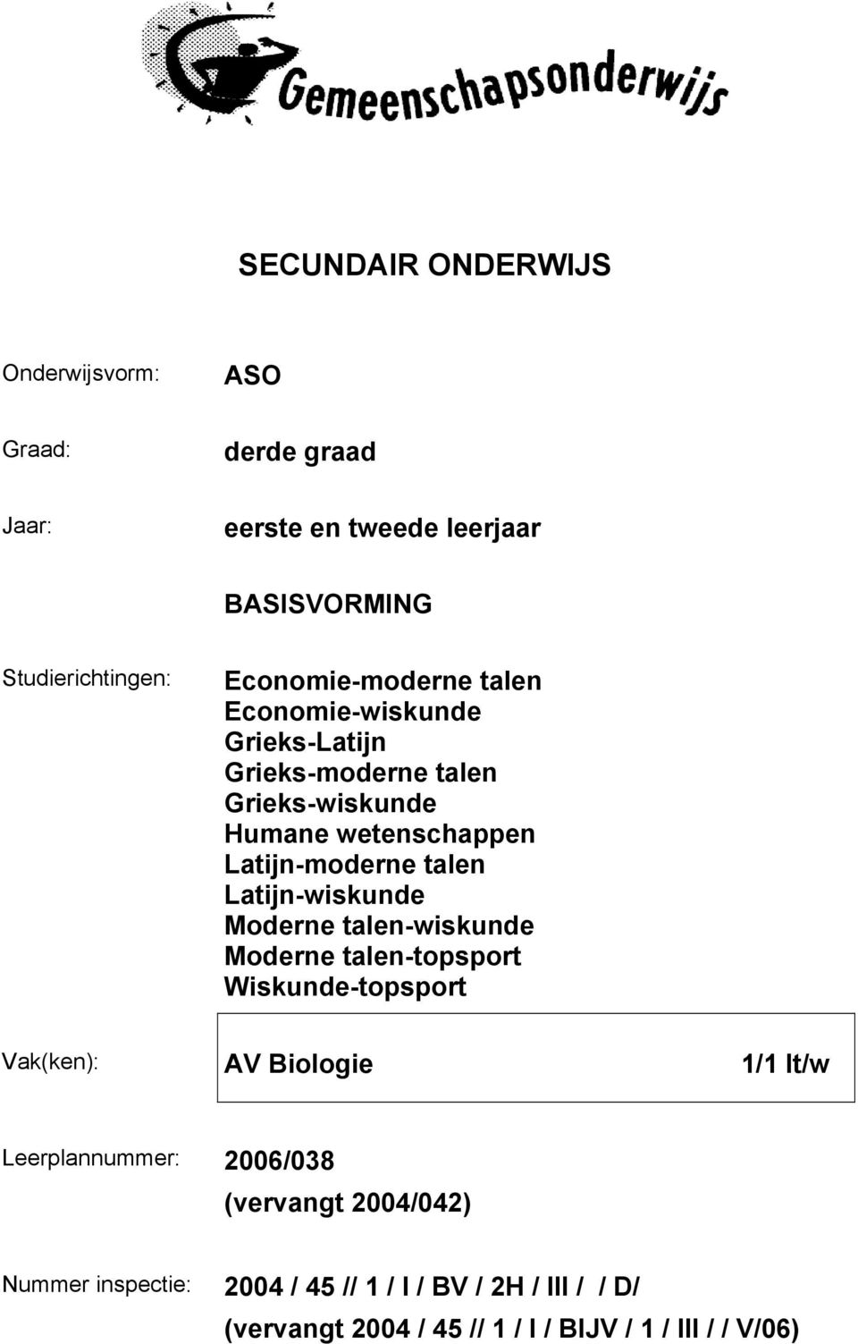 talen Latijn-wiskunde Moderne talen-wiskunde Moderne talen-topsport Wiskunde-topsport Vak(ken): AV Biologie 1/1 lt/w