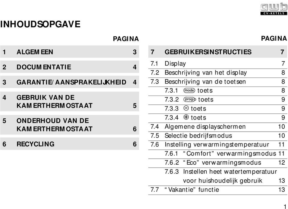 3.1 toets 8 7.3.2 toets 9 7.3.3 toets 9 7.3.4 toets 9 7.4 Algemene displayschermen 10 7.5 Selectie bedrijfsmodus 10 7.