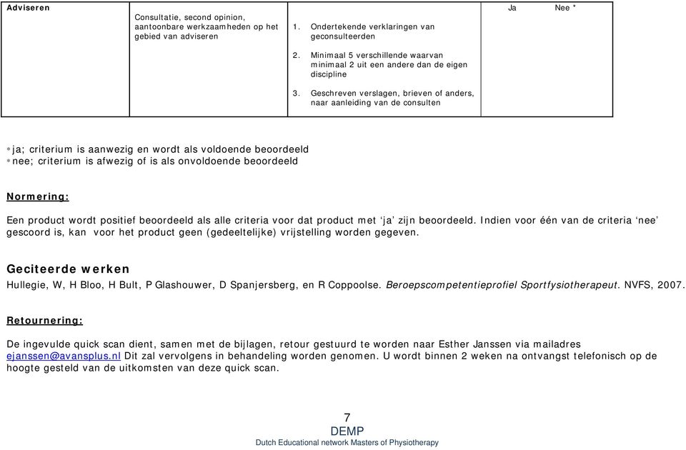 Geschreven verslagen, brieven of anders, naar aanleiding van de consulten * ja; criterium is aanwezig en wordt als voldoende beoordeeld * nee; criterium is afwezig of is als onvoldoende beoordeeld