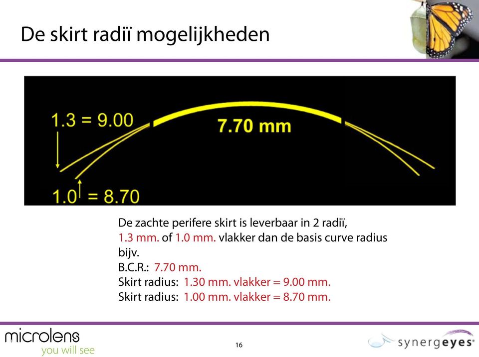 vlakker dan de basis curve radius bijv. B.C.R.: 7.70 mm.